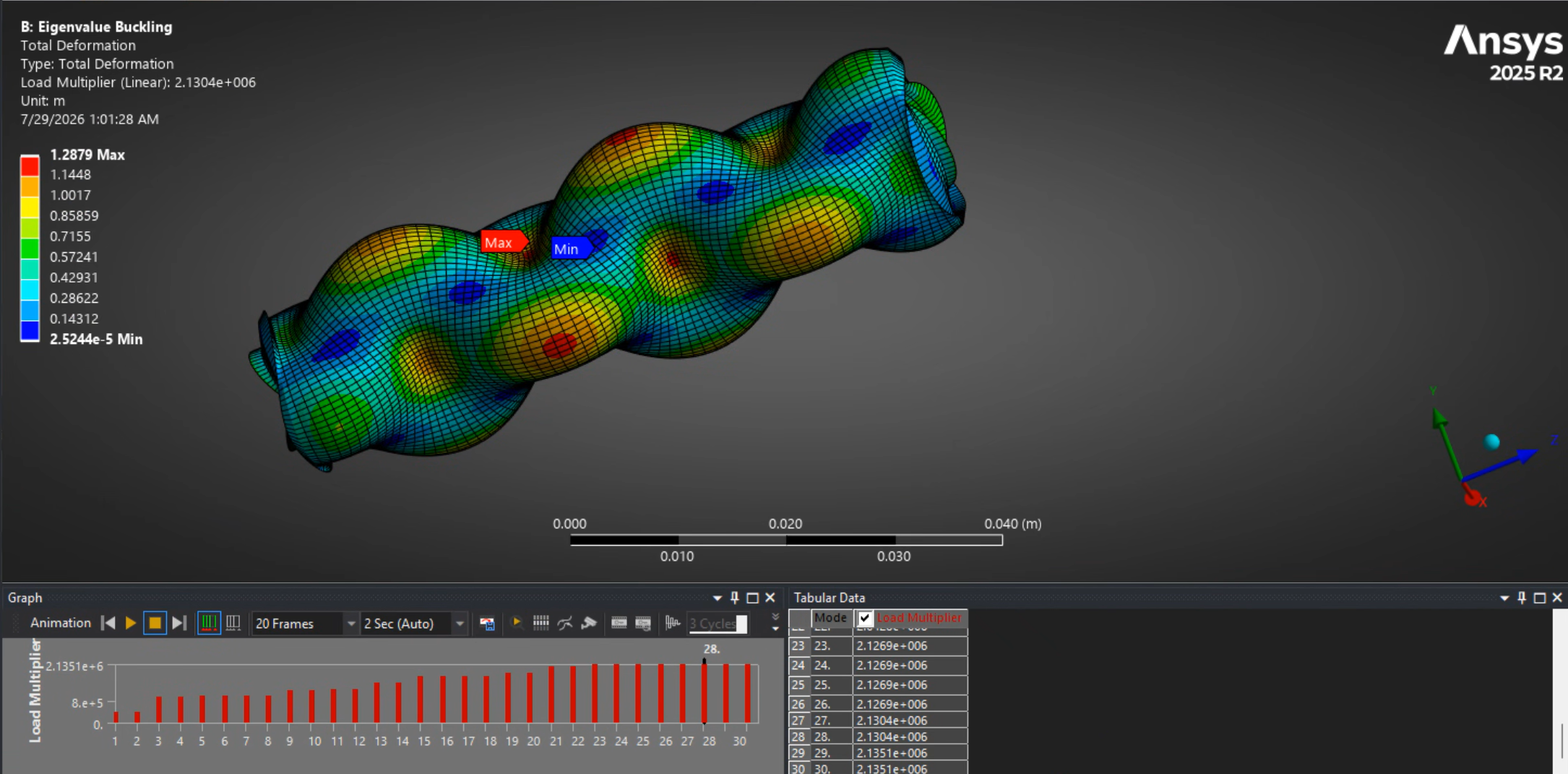 Refined ANSYS local wall buckling mode showing repeated helical wall lobing