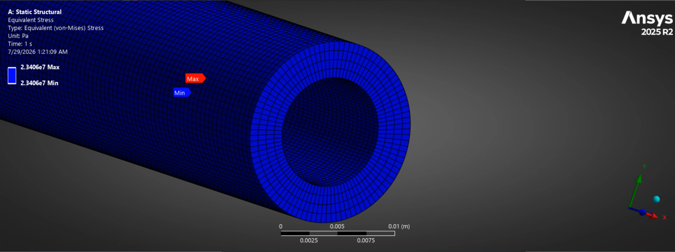 ANSYS static structural stress result for the TTS aluminum strut