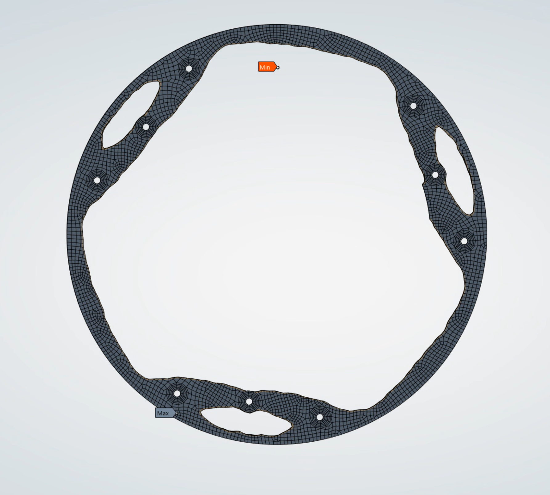 ANSYS topology result indicating material removal from the tank-side ring