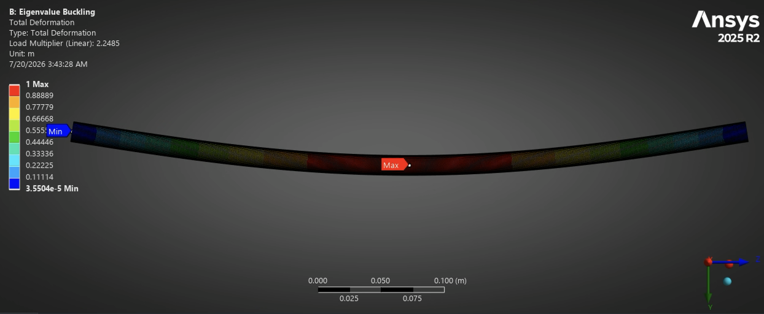 First global eigenvalue buckling mode of the TTS aluminum strut